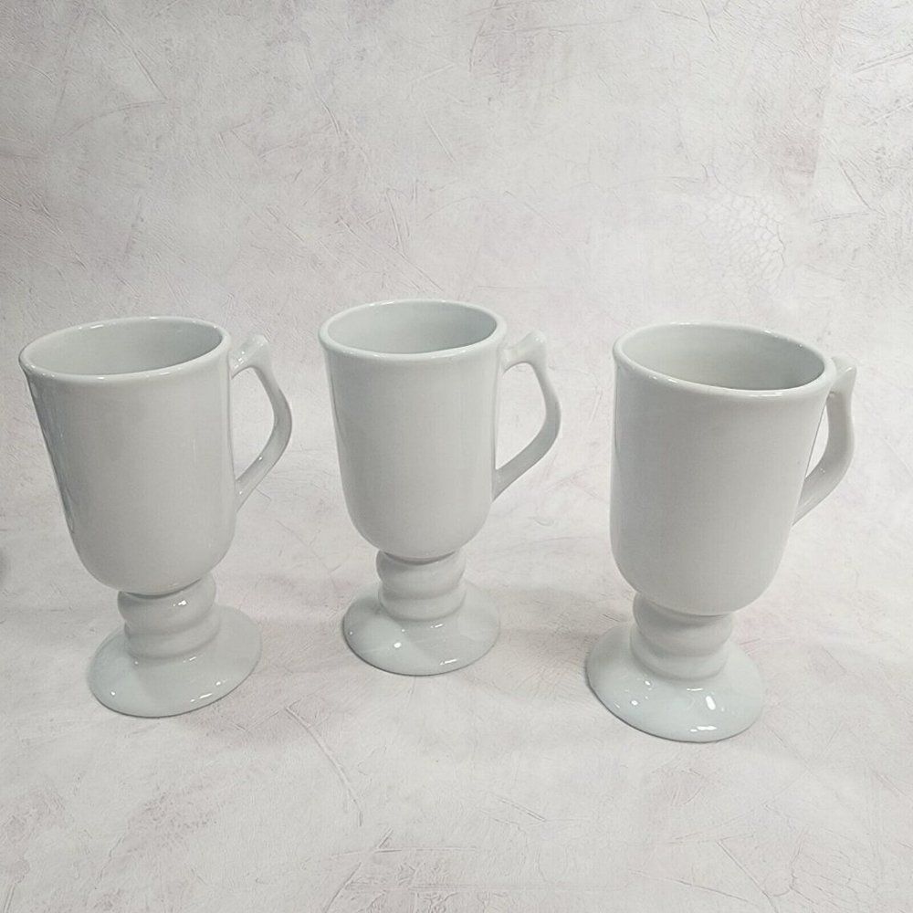 3 Vtg Hall Footed Goblet Mugs‎ White 6” Tall Made in USA Replacement 1272